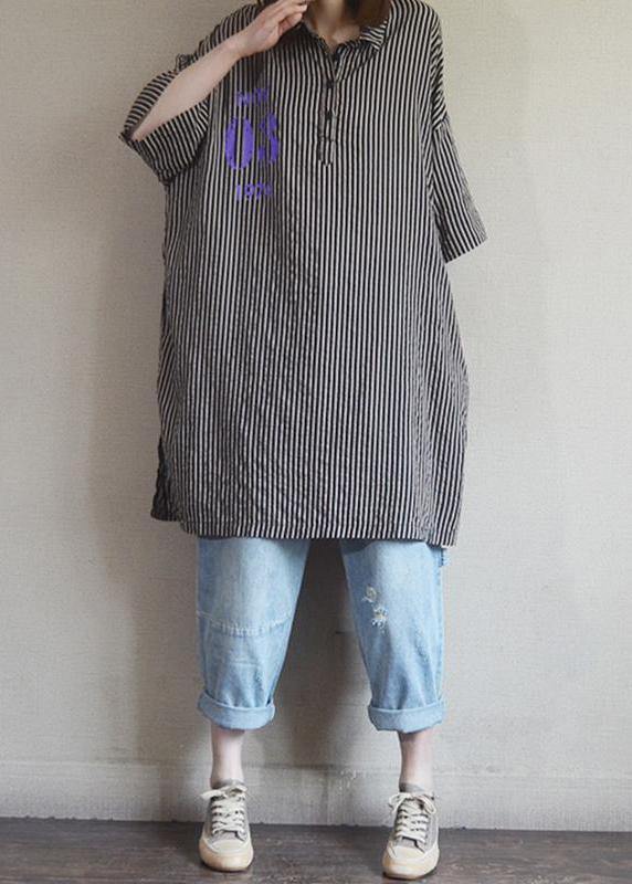 Green Striped Style Cotton Clothes Letter Printed Long Sleeve Shirt