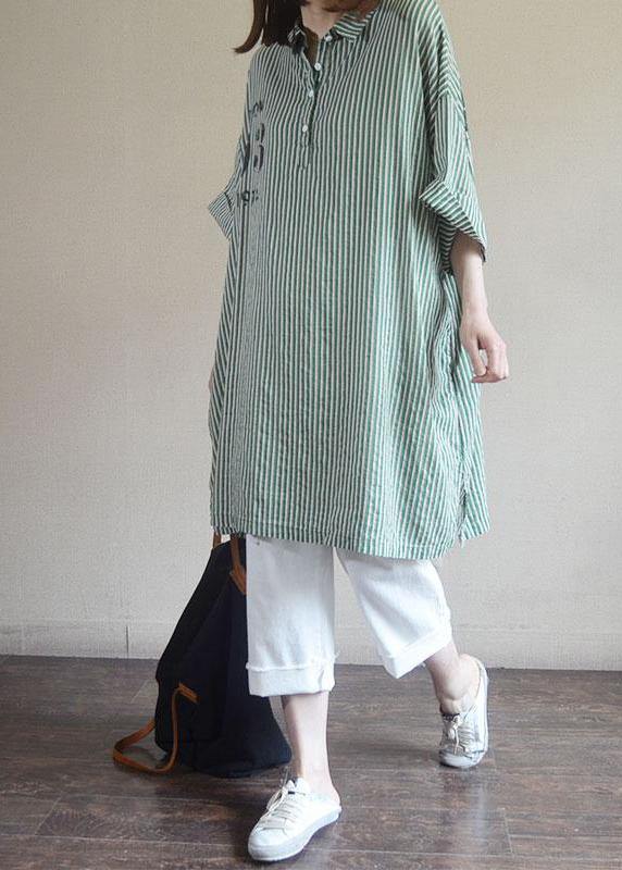 Green Striped Style Cotton Clothes Letter Printed Long Sleeve Shirt