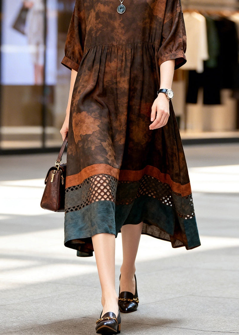 Print Hollow Out Patchwork Cotton Dress Summer