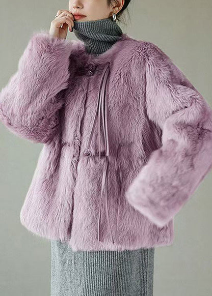 Purple Button Mink Hair Coat Winter