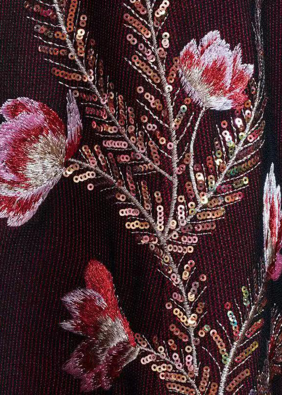 Purple Embroidered Sequins Cotton Long Dress Fall