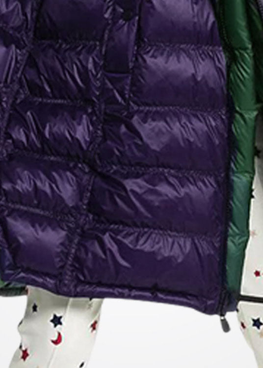 Purple Hooded Zippered Duck Down Puffer Coat Winter