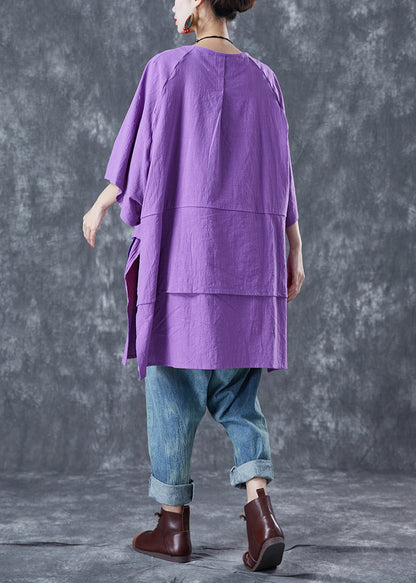 Purple Oversized Patchwork Cotton Shirt Summer
