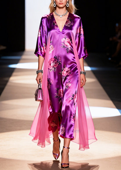 Purple Oversized Patchwork Tulle Long Dresses Summer