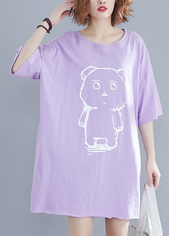Purple Oversized Print Cotton Dresses Summer