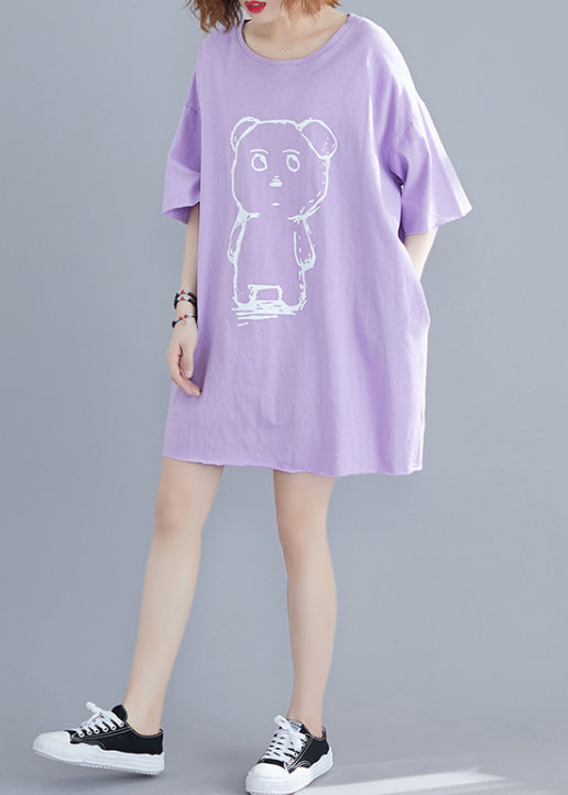Purple Oversized Print Cotton Dresses Summer