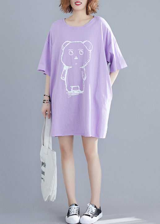 Purple Oversized Print Cotton Dresses Summer