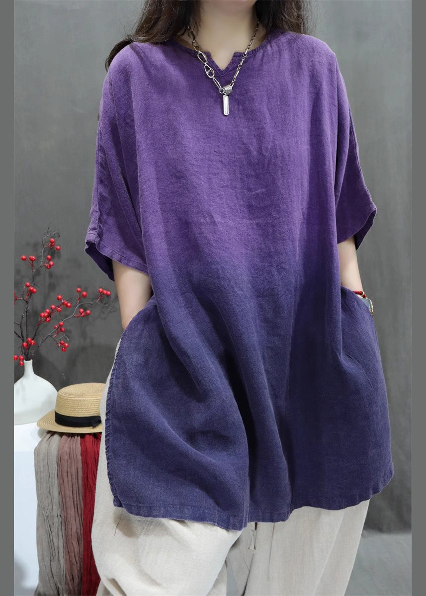 Purple Oversized Tie Dye Linen Top Summer