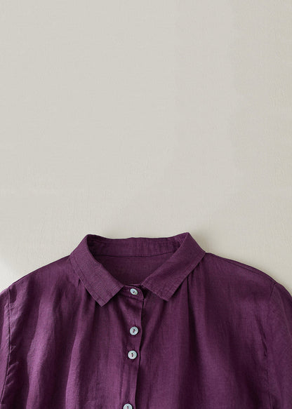 Purple Peter Pan Collar Button Linen Blouse Summer