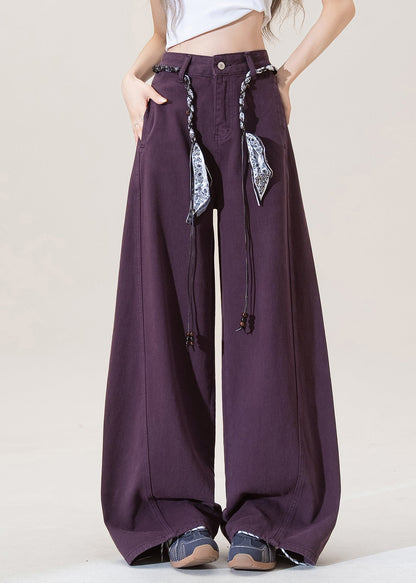 Purple Pockets High Waist Denim Pants Spring