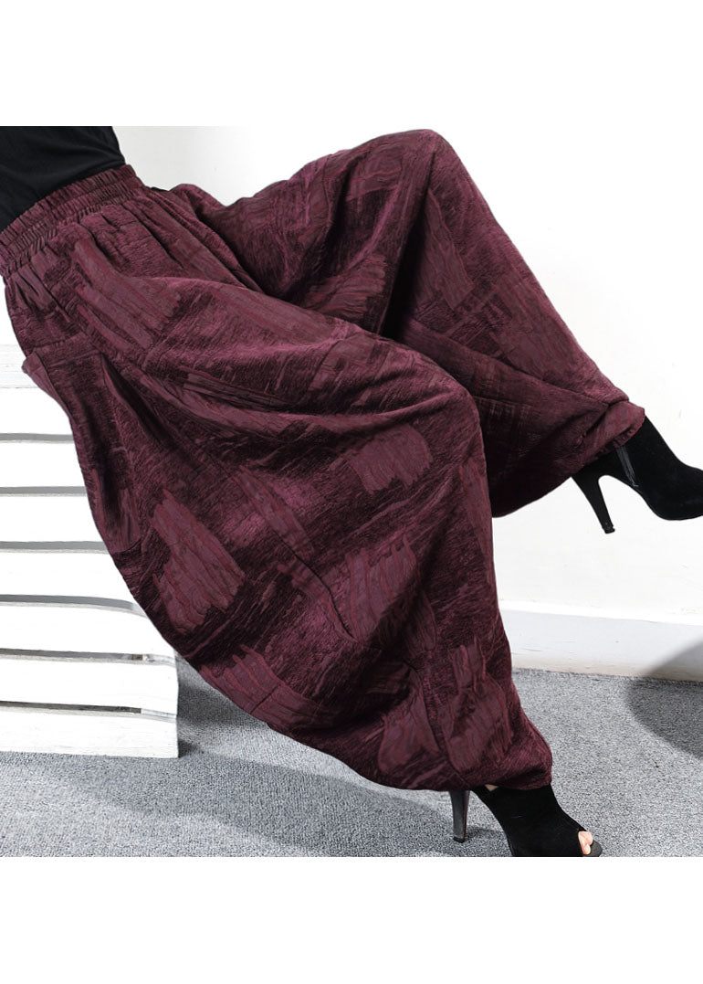 Purple Red Jacquard Corduroy Harem Pants Winter