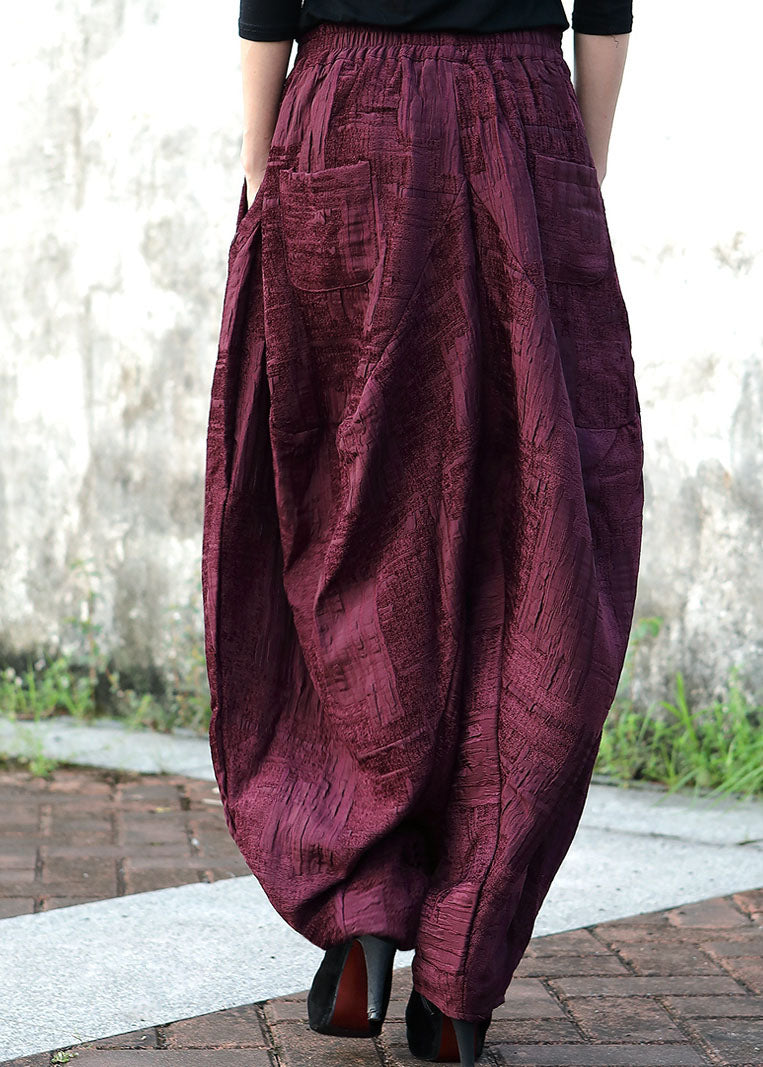 Purple Red Jacquard Corduroy Harem Pants Winter