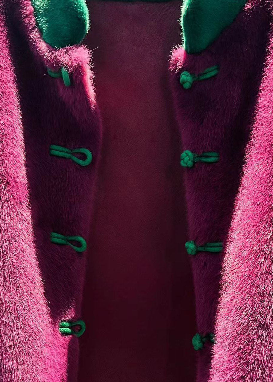 Purple Stand Collar Patchwork Oriental Button Mink Velvet Coats Winter