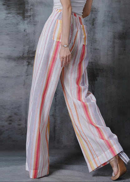 Rainbow Striped Cotton Wide Leg Pants Spring