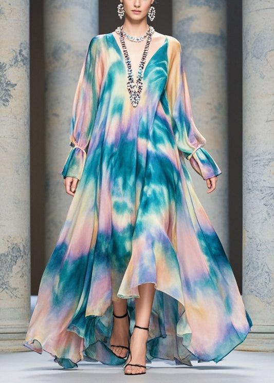 Rainbow Tie Dye Exra Large Hem Chiffon Beach Dress Fall