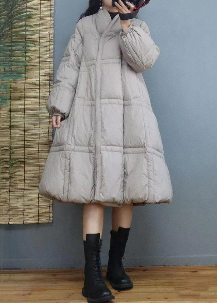 Red Button Patchwork Duck Down Long Coat Winter