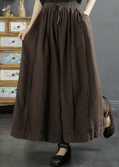 Red Elastic Waist Lace Up Linen Wide Leg Pants Fall