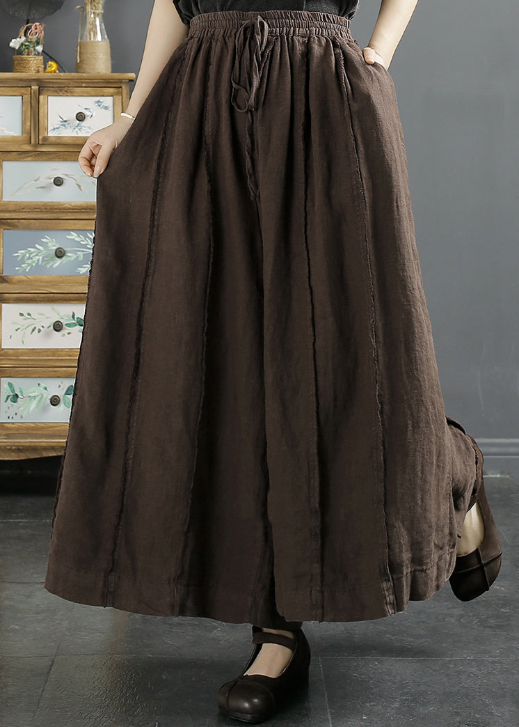 Red Elastic Waist Lace Up Linen Wide Leg Pants Fall