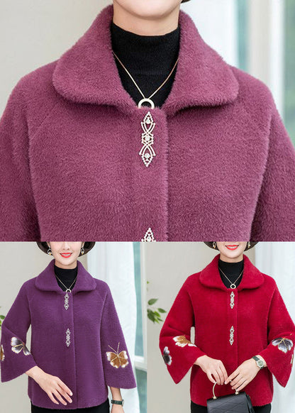 Red Embroideried Thick Mink Hair Knitted Coats Winter
