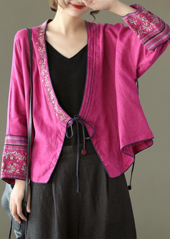 Pattern Embroideried Long Sleeve Linen Shirt