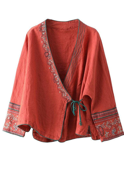 Women Floral pattern Embroideried Long sleeve Linen Shirt