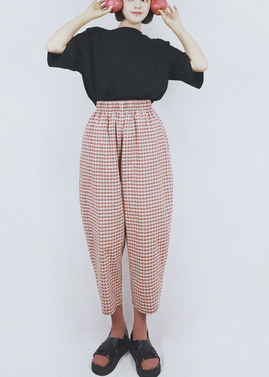 Red High Waist Plaid Cotton Harem Pants Summer
