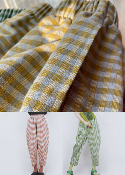 Red High Waist Plaid Cotton Harem Pants Summer