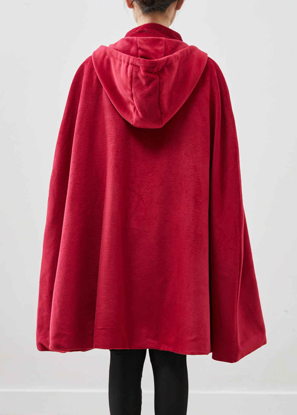 Red Hooded Chinese Button Warm Fleece Coats Cloak Sleeves