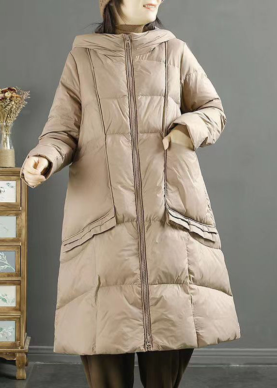 Red Hooded Pockets Zippered Patchwork Duck Down Down Coat Winter