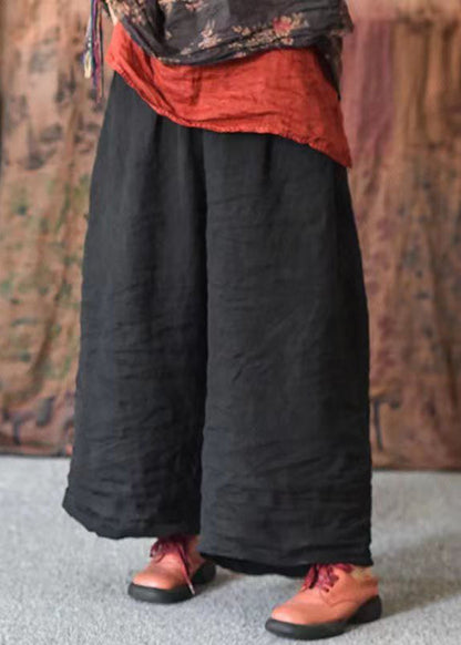 Red Loose Pockets Linen Wide Leg Pants Summer
