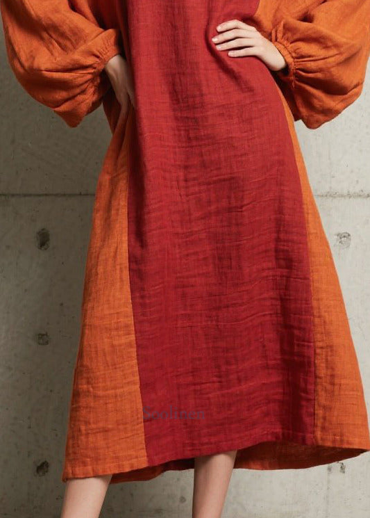 Red Oversized Patchwork Faux Fur Maxi Dress Fall