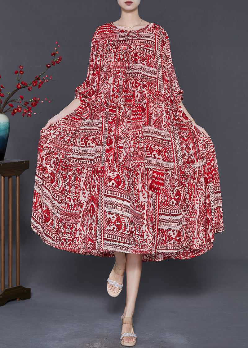Red Oversized Print Chiffon Robe Dresses Spring