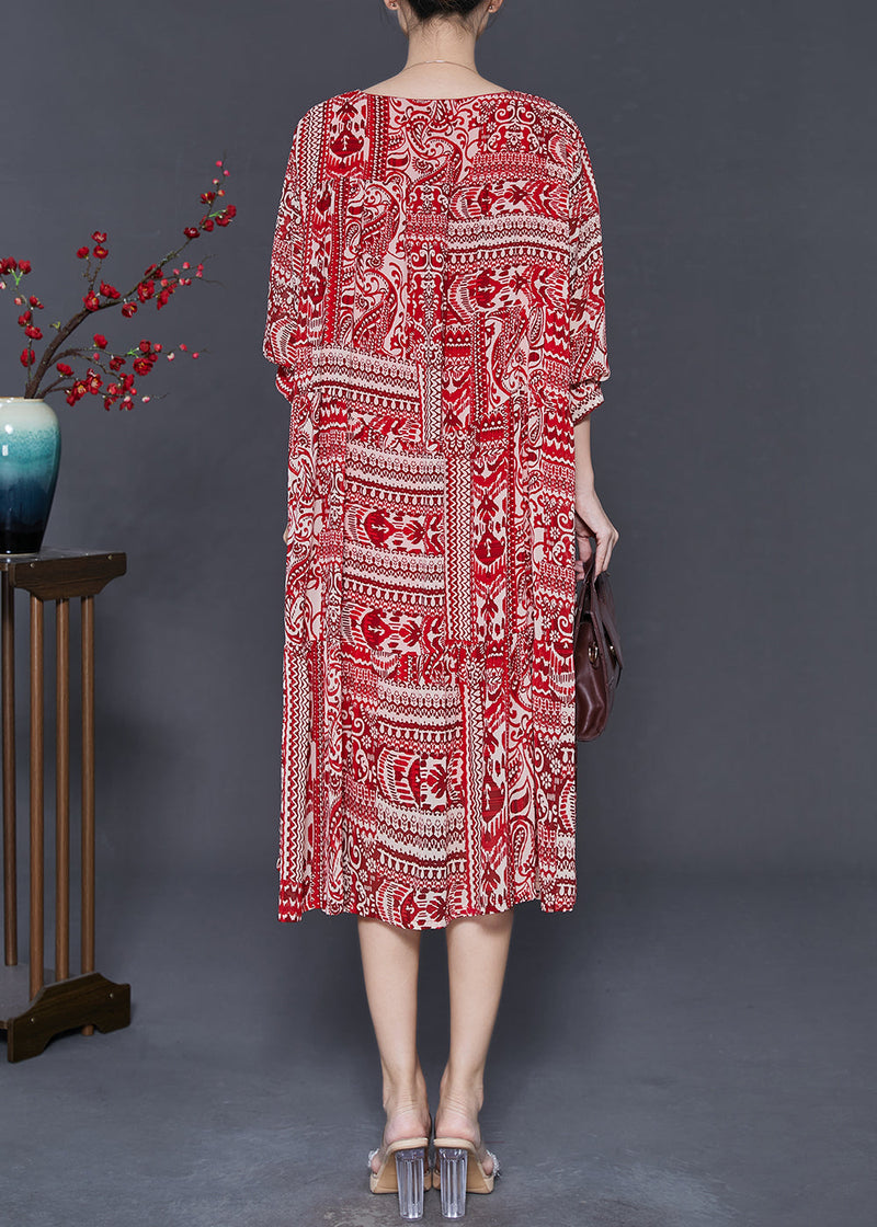 Red Oversized Print Chiffon Robe Dresses Spring