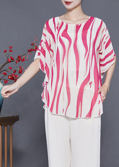 Red Oversized Striped Silk Tank Tops Summer