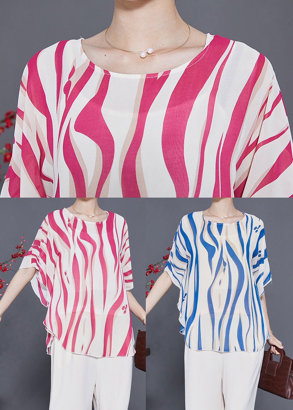 Red Oversized Striped Silk Tank Tops Summer