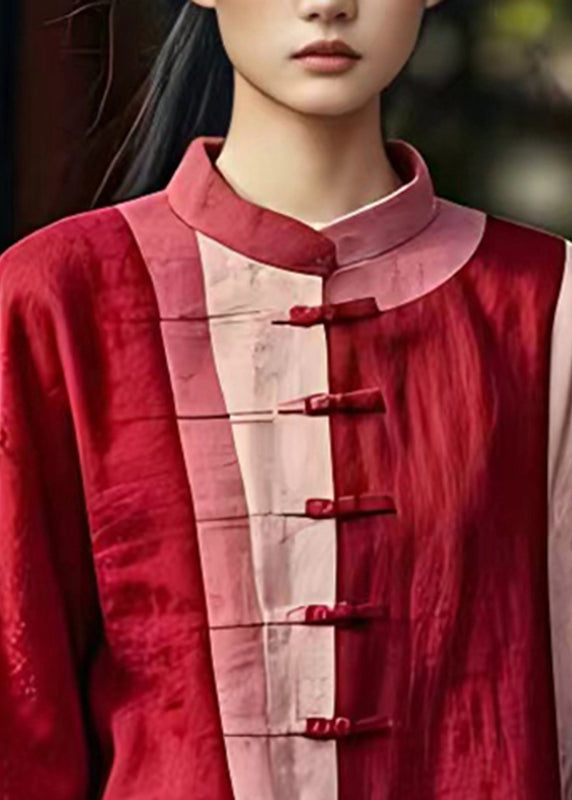 Red Patchwork Button Shirt Bracelet Sleeve