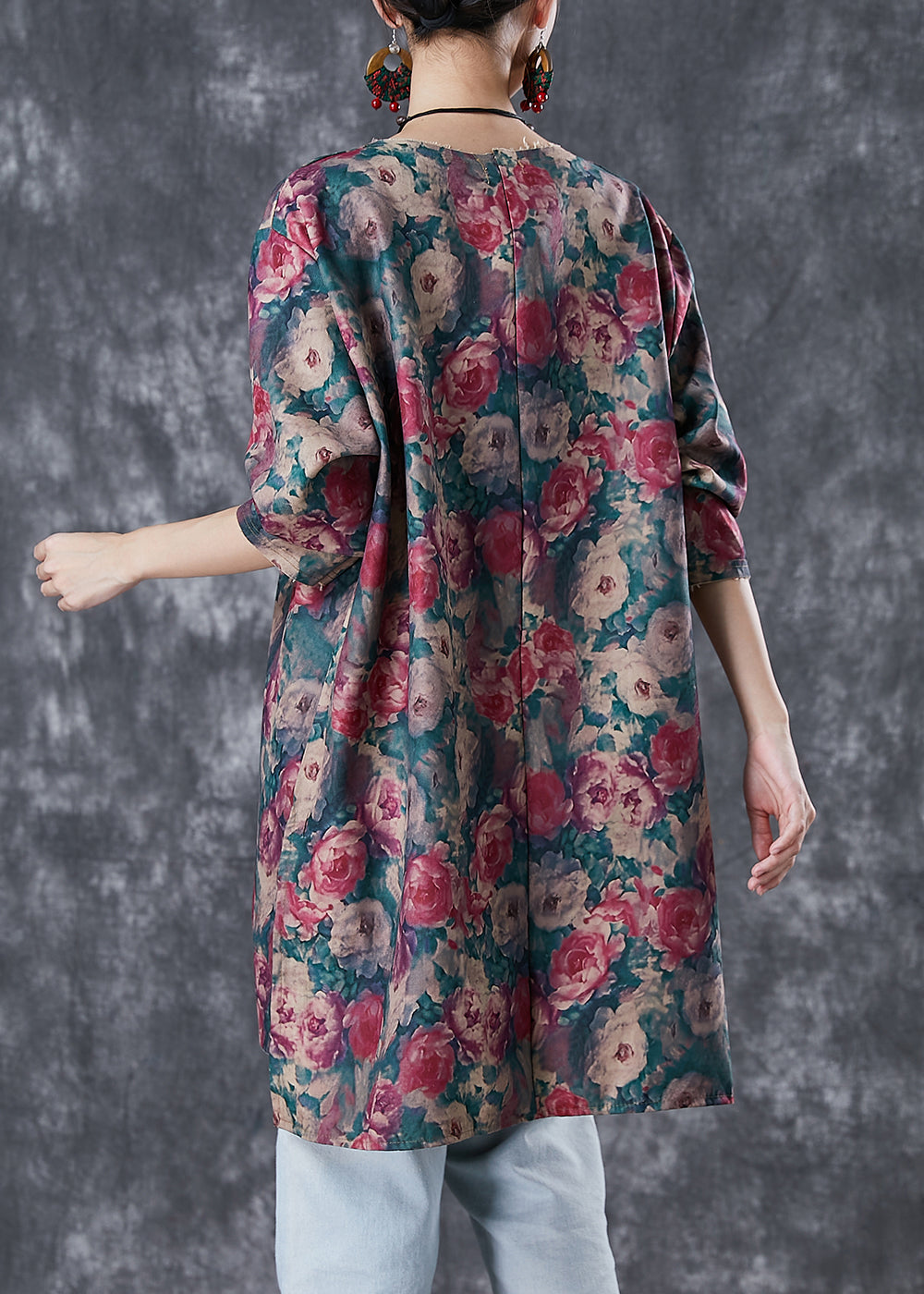 Red Print Side Open Linen Mini Dresses Fall
