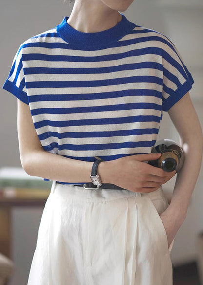 Red Stand Collar Striped Cotton Tanks Summer