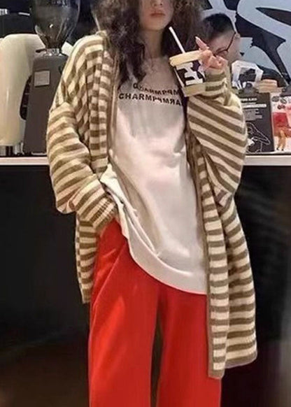 Red Zippered Wrinkled Striped Patchwork Cotton Knit Hoodies Coats Fall