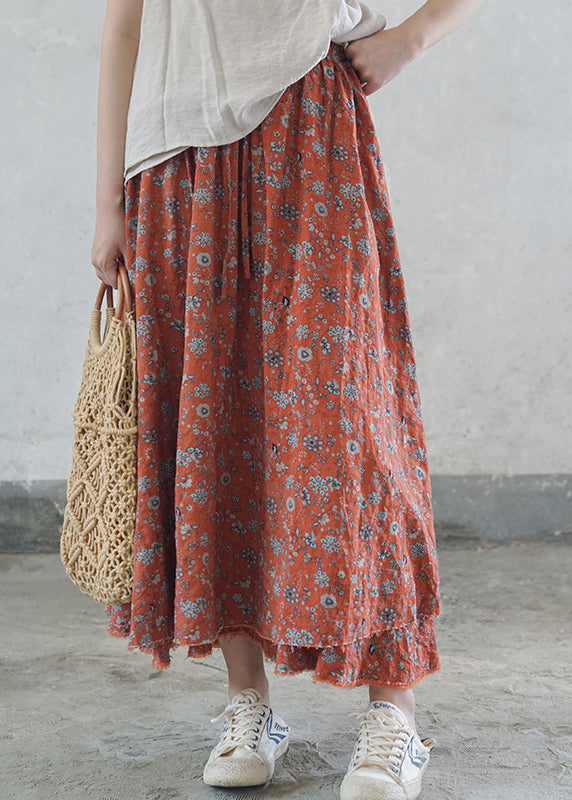Colorful Stripes Elastic Waist Tie Waist Print Cotton Skirts Spring