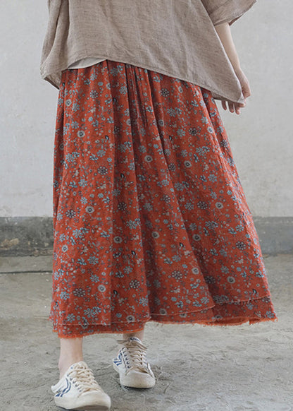 Colorful Stripes Elastic Waist Tie Waist Print Cotton Skirts Spring