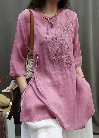 Rose Embroidered Cotton Shirt Top Half Sleeve