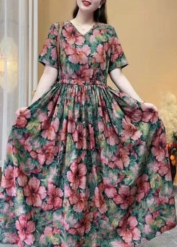 Rose Cotton Long Dress Cinched Summer