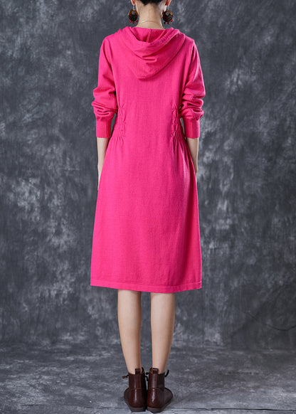 Rose Hooded Elastic Waist Knit Dresses Fall