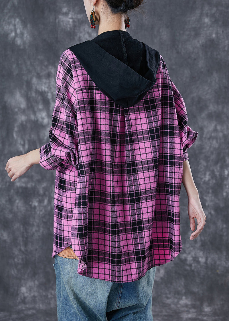 Rose Hooded Patchwork Plaid Cotton Coat Fall