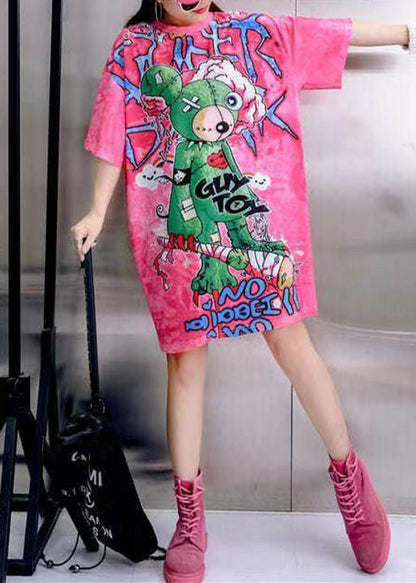 Rose O Neck Print Patchwork Cotton Mid Dress Summer