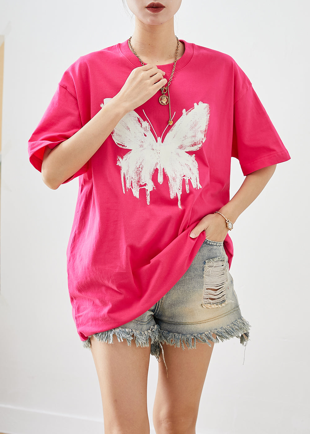 Rose Oversized Butterfly Cotton Tank Tops Summer