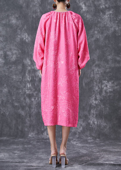 Rose Oversized Jacquard Cotton Maxi Dress Lantern Sleeve