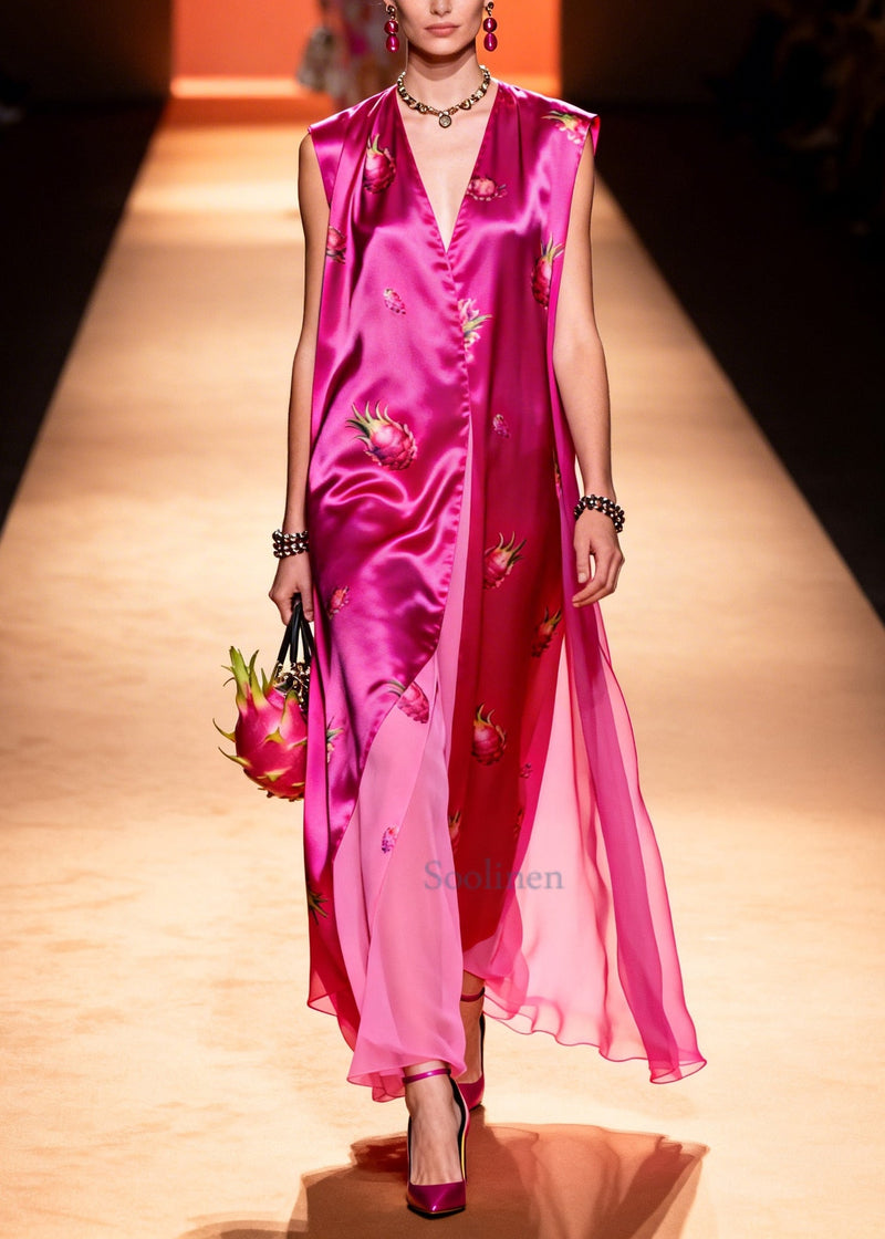 Rose Oversized Print Chiffon Maxi Dress Sleeveless