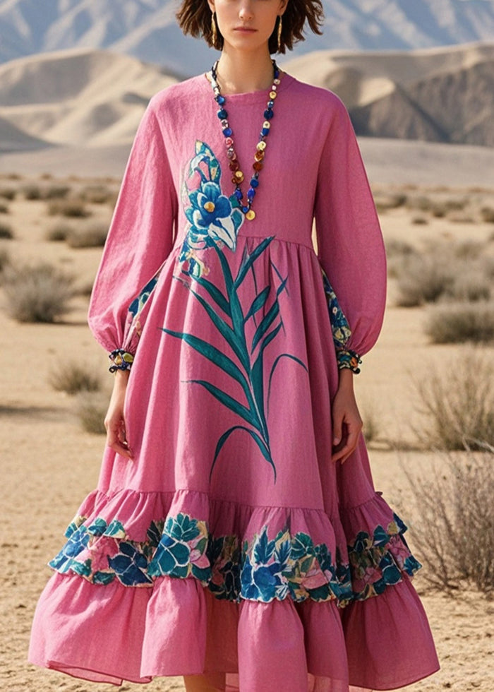 Rose Ruffled Print Cotton Dress Spring